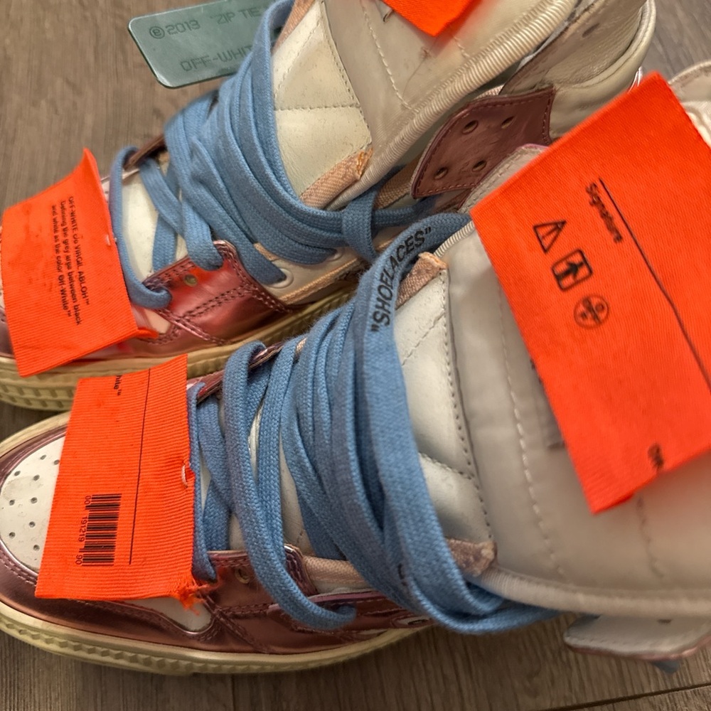 Off-White Pink and Cream High-Top Sneakers (fits a woman’s size 8) - Picture 3 of 4